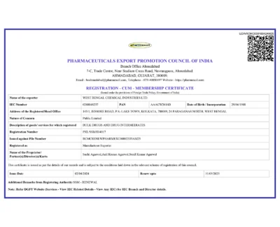 Pharmexcil - Bulk Drugs and DrugIntermediates Certificates - WBCIL